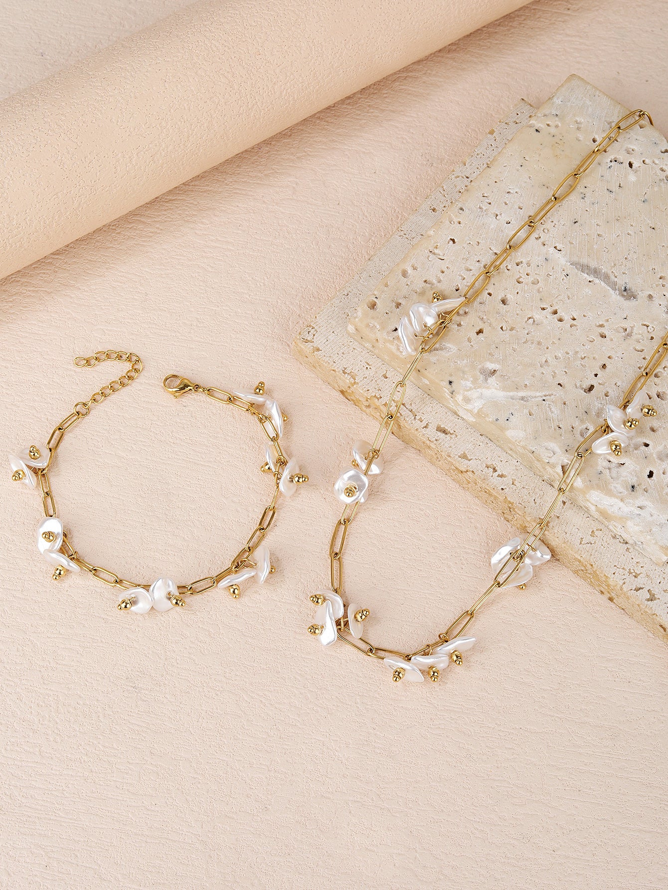 Stainless Steel 18K Gold Plated Faux Irregular Pearl Jewelry Set - Personalized, Fashionable, and Cute Summer Style - Perfect for Everyday Looks! - YUZENG-jewelrystore.com