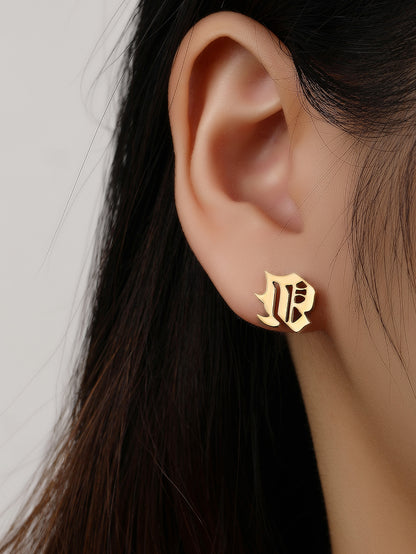 Gothic Initial Stud Earrings - Personalized Name Earrings in Gold for Women - Non-Tarnish Custom Gift - YUZENG-jewelrystore.com