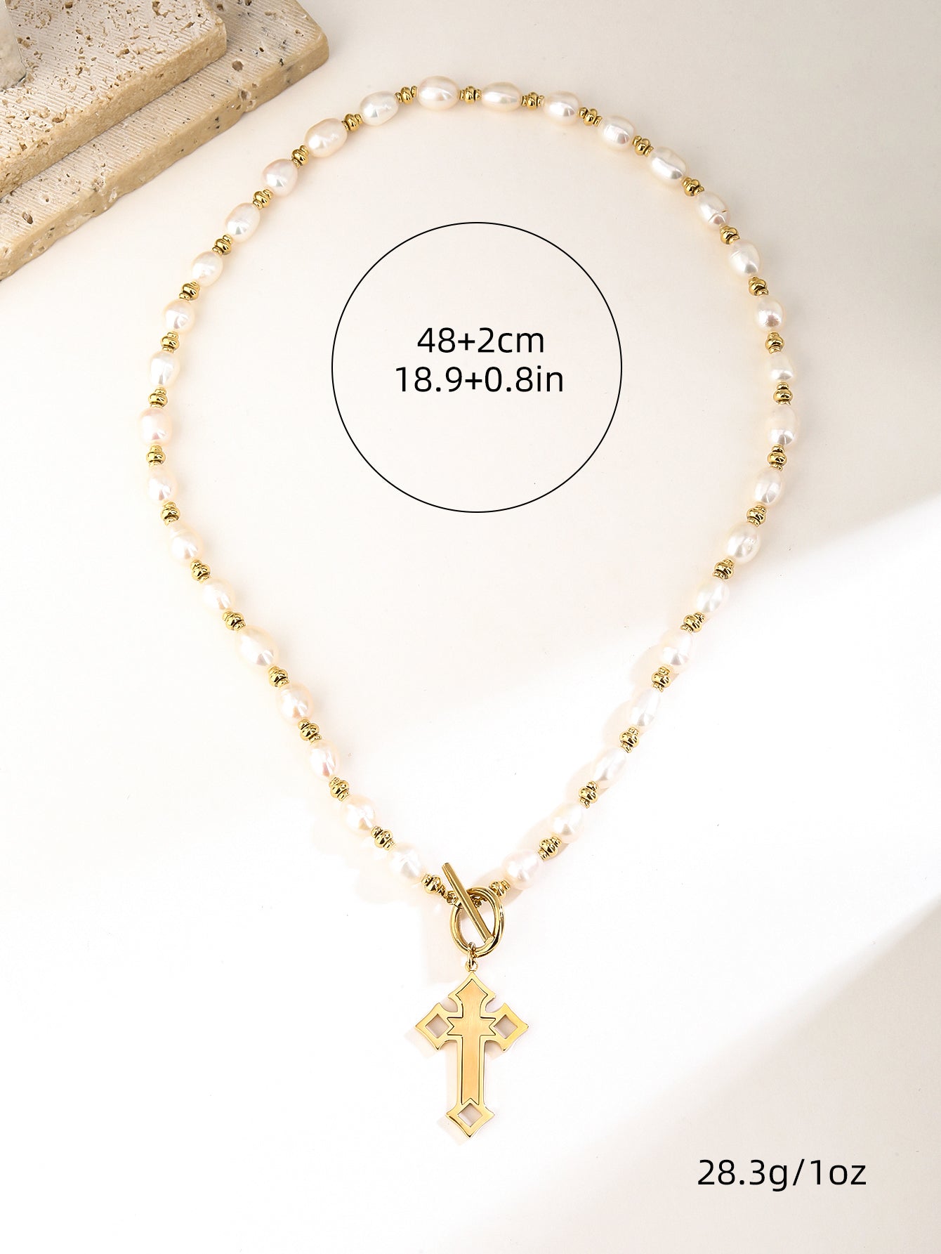 Natural Pearl Cross Necklace - Stainless Steel Cross Pendant 18K Gold-Plating, OT Clasp, Gothic Design,for Women and Girls - YUZENG-jewelrystore.com