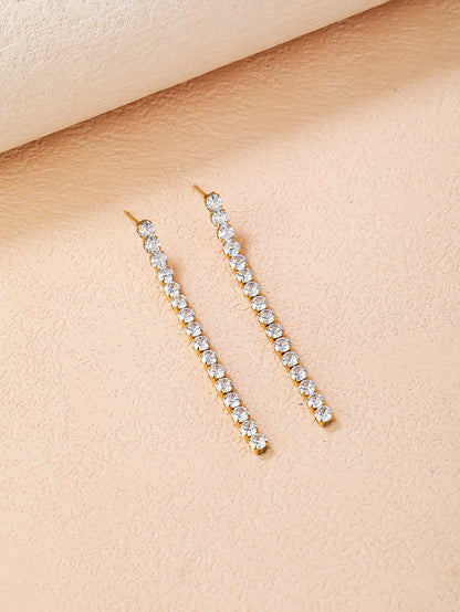 Stainless Steel Fashion Rhinestone Tassel Long Earrings - YUZENG-jewelrystore.com