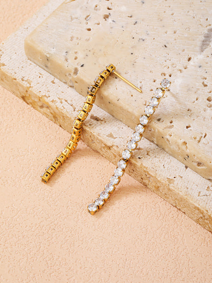 Stainless Steel Fashion Rhinestone Tassel Long Earrings - YUZENG-jewelrystore.com