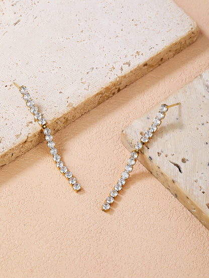 Stainless Steel Fashion Rhinestone Tassel Long Earrings - YUZENG-jewelrystore.com