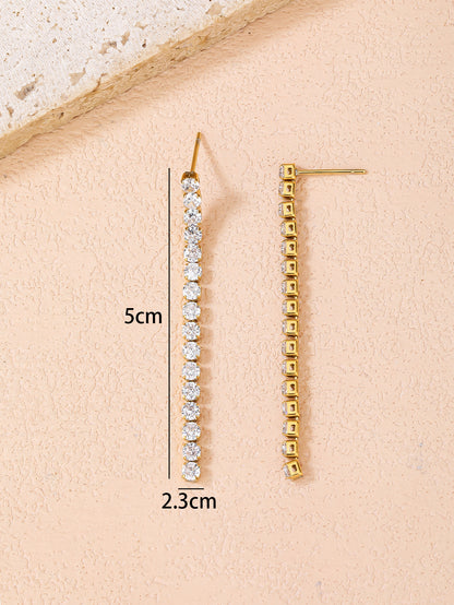 Stainless Steel Fashion Rhinestone Tassel Long Earrings - YUZENG-jewelrystore.com
