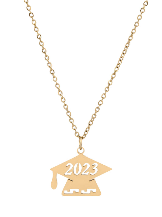 Fashion stainless steel slogan graduation season doctoral hat Gap Year pendant necklace - YUZENG-jewelrystore.com