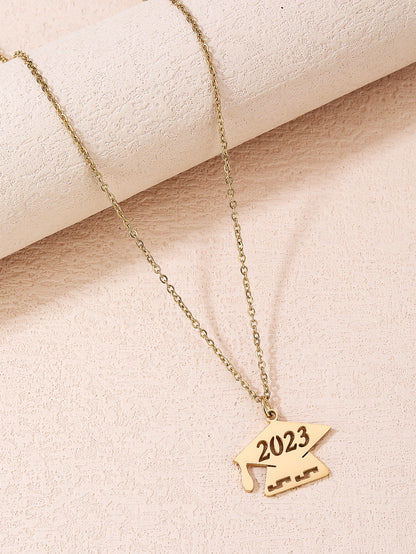 Fashion stainless steel slogan graduation season doctoral hat Gap Year pendant necklace - YUZENG-jewelrystore.com