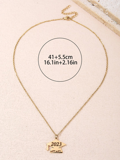 Fashion stainless steel slogan graduation season doctoral hat pendant necklace - YUZENG-jewelrystore.com