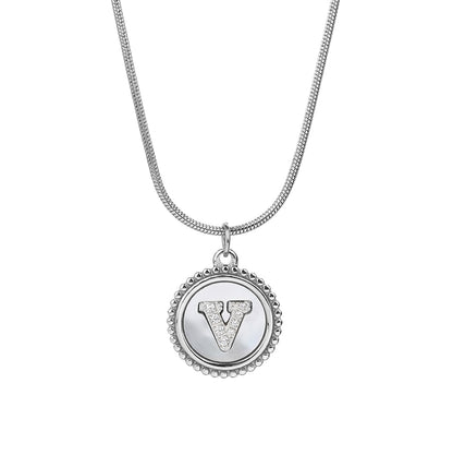 Personalized Gold Necklace for Women - Non-Tarnish Stainless Steel Initial Pendant Necklace Mother-of-Pearl and Zirconia Inlay - Custom Name Jewelry for Her - YUZENG-jewelrystore.com