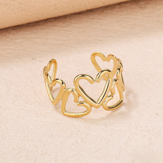 Stainless Steel 18K Gold Plated Open Heart Ring - Personalized, Fashionable, and Versatile Summer Style - Perfect for Everyday Looks! - YUZENG-jewelrystore.com