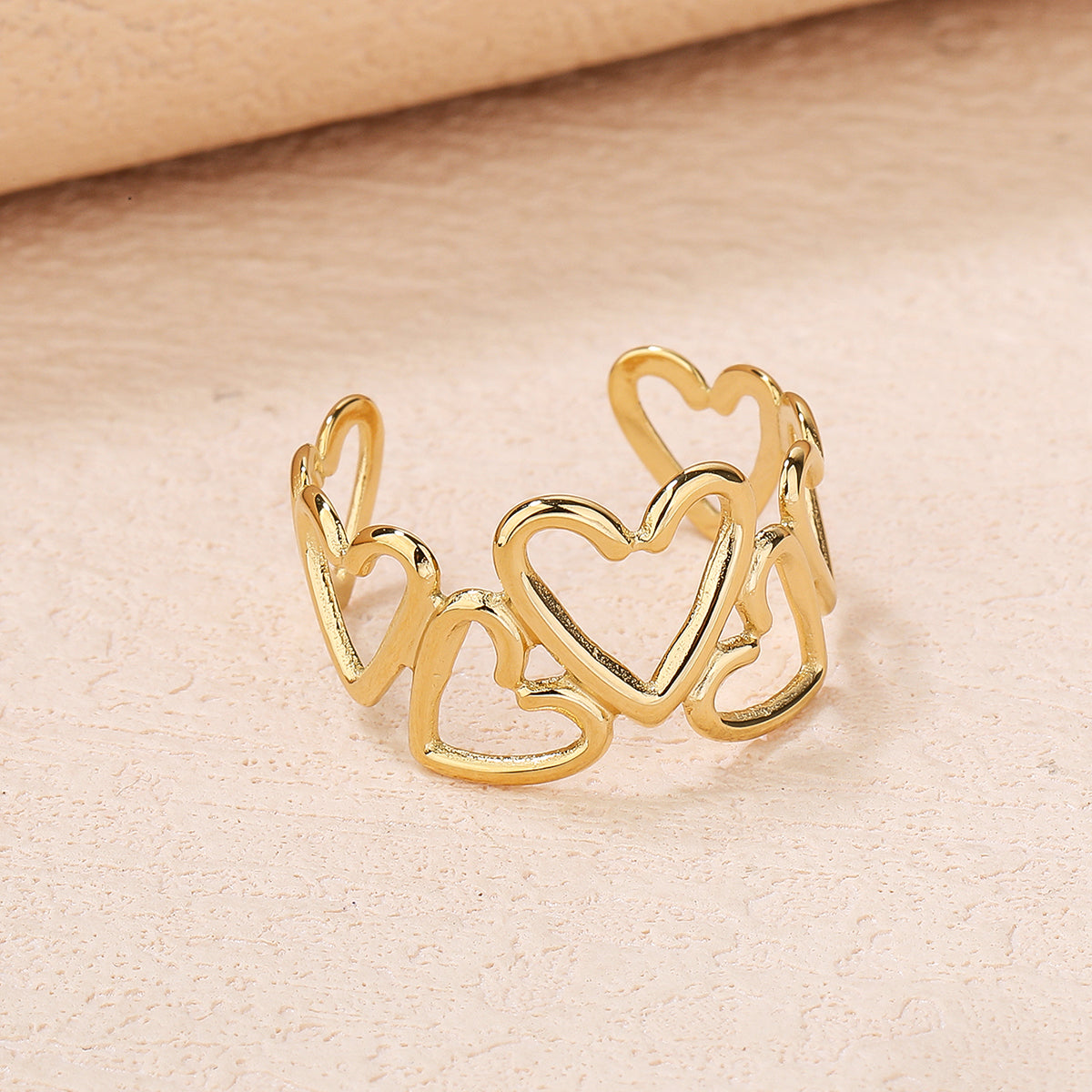 Stainless Steel 18K Gold Plated Open Heart Ring - Personalized, Fashionable, and Versatile Summer Style - Perfect for Everyday Looks! - YUZENG-jewelrystore.com