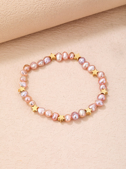 Adjustable Elastic Pink Freshwater Pearl Star Element Bracelet - Personalized, Fashionable, and Versatile Summer Style - Perfect for Everyday Looks! - YUZENG-jewelrystore.com