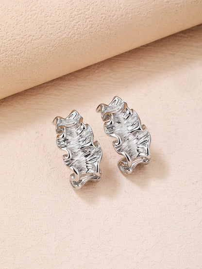 Stainless steel skin texture leaf wrinkle ladies earrings - YUZENG-jewelrystore.com