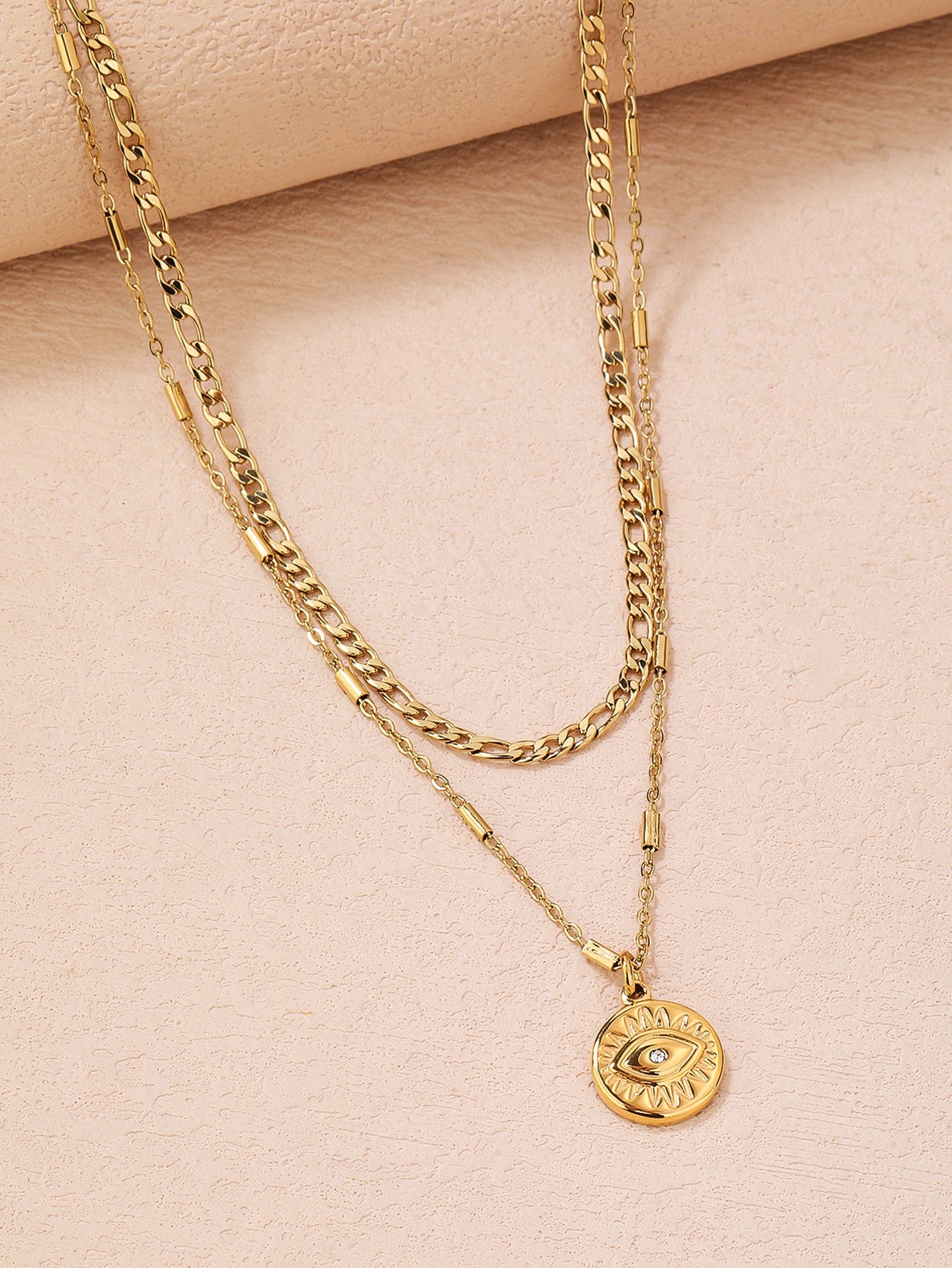 Stainless Steel Fashion Double Layer Glasses Pendant Necklace - YUZENG-jewelrystore.com
