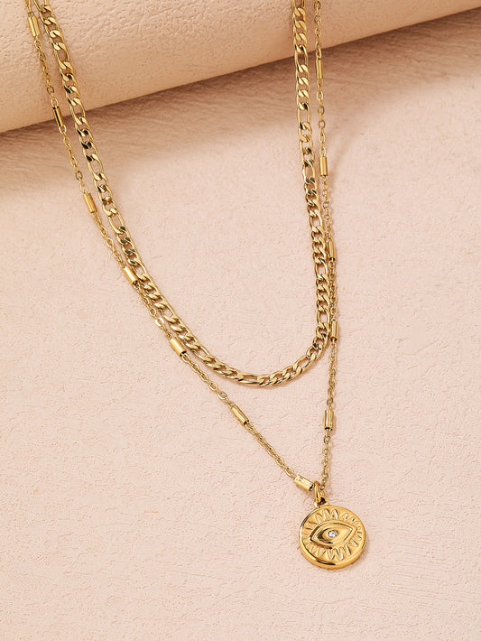 Stainless Steel Fashion Double Layer Glasses Pendant Necklace - YUZENG-jewelrystore.com