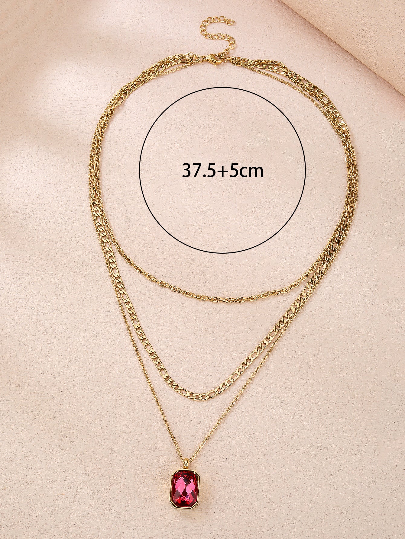 Stainless Steel Fashion Three-Layer Ruby Pendant Necklace - YUZENG-jewelrystore.com
