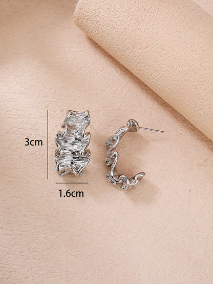 Stainless steel skin texture leaf wrinkle ladies earrings - YUZENG-jewelrystore.com