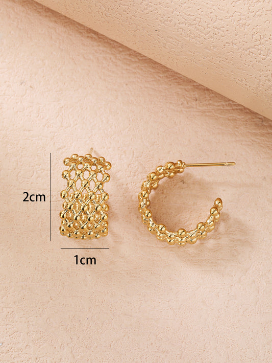 Stainless Steel Retro Irregular Grid Women's Earrings - YUZENG-jewelrystore.com