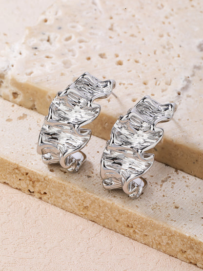 Stainless steel skin texture leaf wrinkle ladies earrings - YUZENG-jewelrystore.com