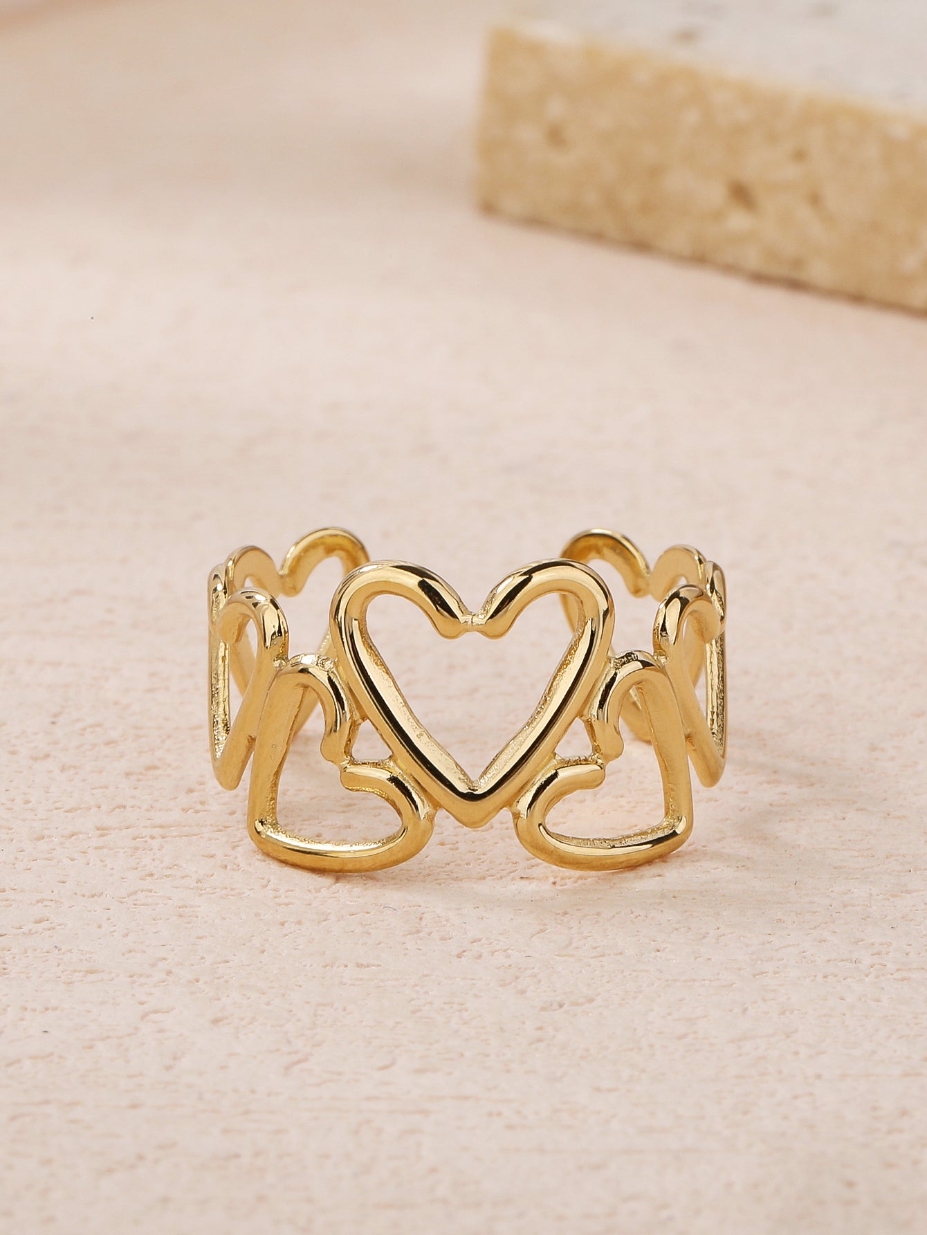 Stainless Steel 18K Gold Plated Open Heart Ring - Personalized, Fashionable, and Versatile Summer Style - Perfect for Everyday Looks! - YUZENG-jewelrystore.com