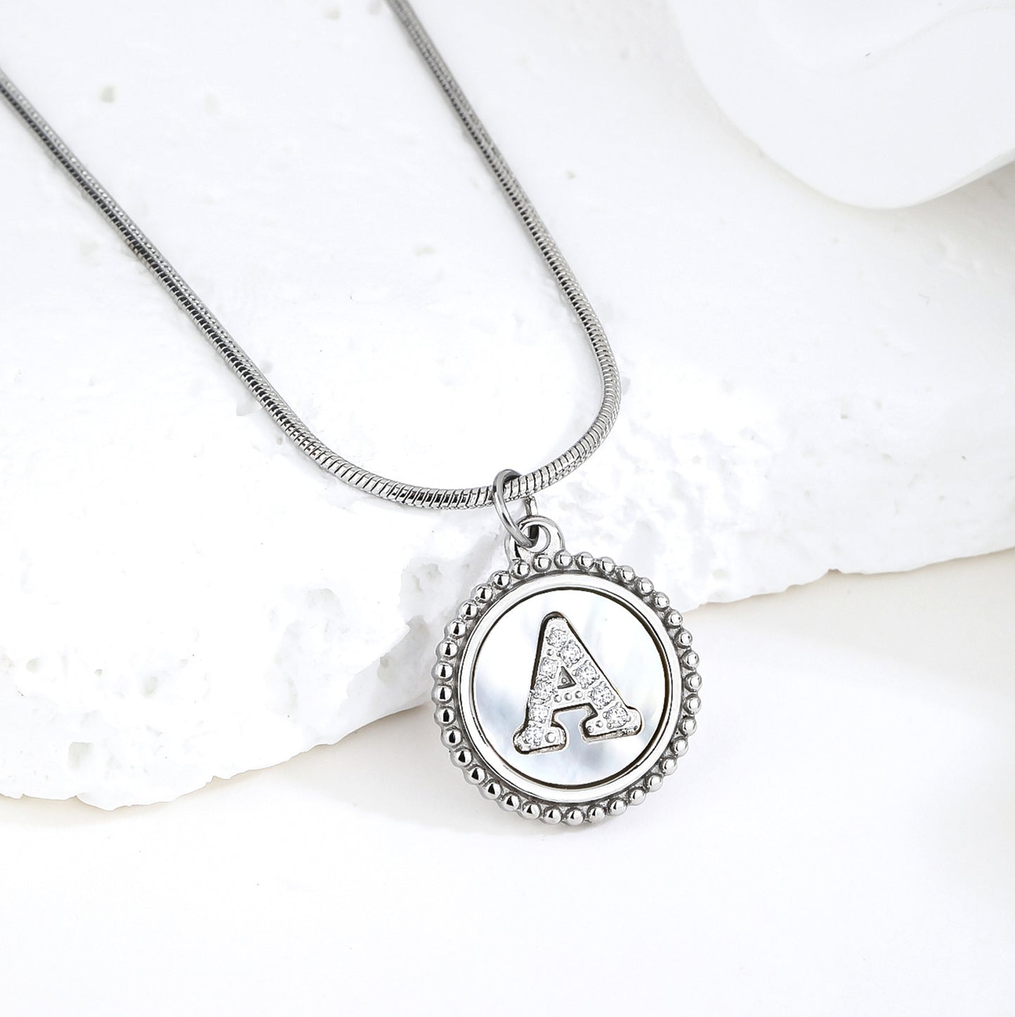 Personalized Gold Necklace for Women - Non-Tarnish Stainless Steel Initial Pendant Necklace Mother-of-Pearl and Zirconia Inlay - Custom Name Jewelry for Her - YUZENG-jewelrystore.com