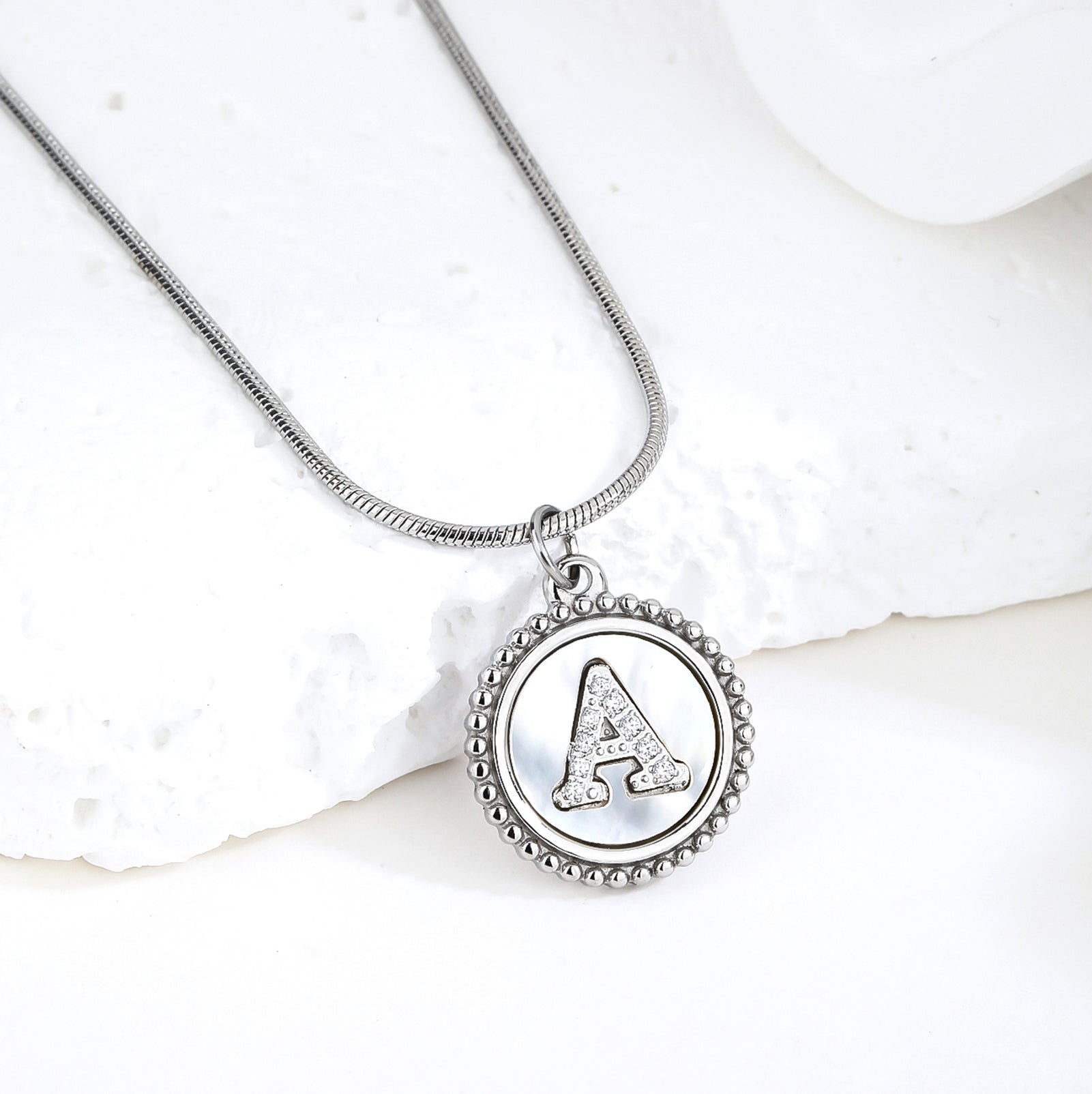Personalized Gold Necklace for Women - Non-Tarnish Stainless Steel Initial Pendant Necklace Mother-of-Pearl and Zirconia Inlay - Custom Name Jewelry for Her - YUZENG-jewelrystore.com