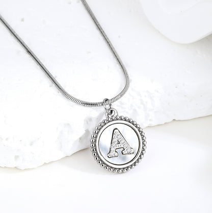 Personalized Gold Necklace for Women - Non-Tarnish Stainless Steel Initial Pendant Necklace Mother-of-Pearl and Zirconia Inlay - Custom Name Jewelry for Her - YUZENG-jewelrystore.com
