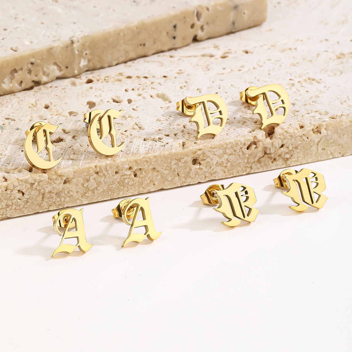 Gothic Initial Stud Earrings - Personalized Name Earrings in Gold for Women - Non-Tarnish Custom Gift - YUZENG-jewelrystore.com
