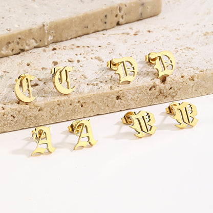 Gothic Initial Stud Earrings - Personalized Name Earrings in Gold for Women - Non-Tarnish Custom Gift - YUZENG-jewelrystore.com