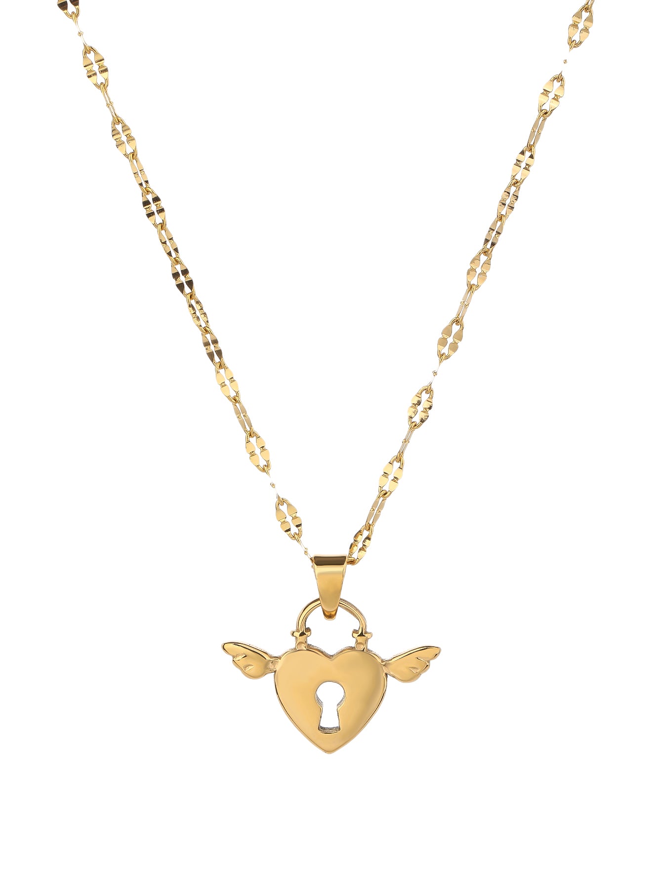 Stainless Steel Pendant Necklace for Women - Fashionable, Versatile, and Cute Heart Wing Lock Design with 18K Gold Plating - Perfect for Everyday Style! - YUZENG-jewelrystore.com