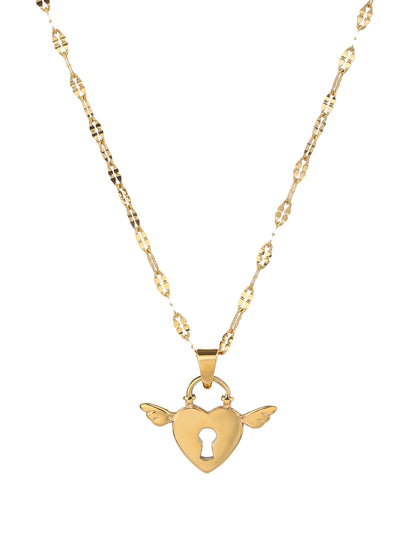 Stainless Steel Pendant Necklace for Women - Fashionable, Versatile, and Cute Heart Wing Lock Design with 18K Gold Plating - Perfect for Everyday Style! - YUZENG-jewelrystore.com