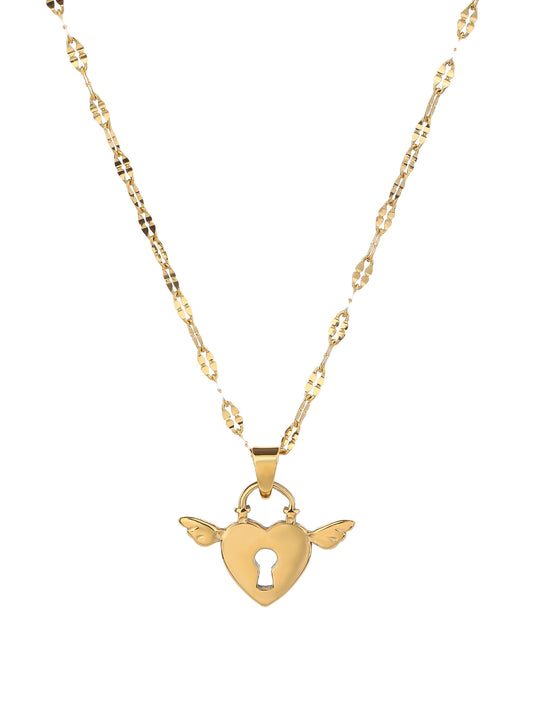Stainless Steel Pendant Necklace for Women - Fashionable, Versatile, and Cute Heart Wing Lock Design with 18K Gold Plating - Perfect for Everyday Style! - YUZENG-jewelrystore.com