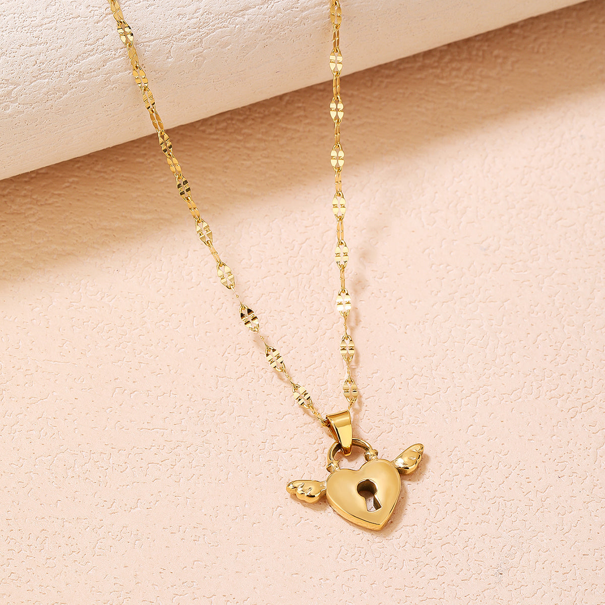 Stainless Steel Pendant Necklace for Women - Fashionable, Versatile, and Cute Heart Wing Lock Design with 18K Gold Plating - Perfect for Everyday Style! - YUZENG-jewelrystore.com