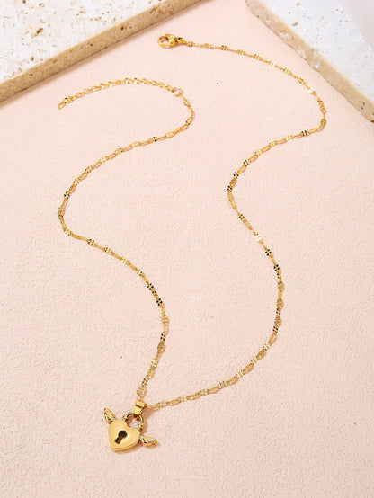 Stainless Steel Pendant Necklace for Women - Fashionable, Versatile, and Cute Heart Wing Lock Design with 18K Gold Plating - Perfect for Everyday Style! - YUZENG-jewelrystore.com