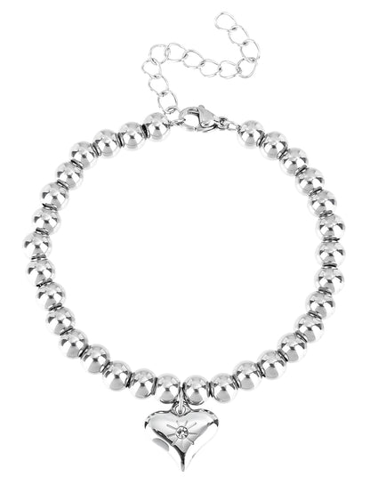 316L Stainless Steel Beaded Heart Pendant Ladies Bracelet - YUZENG-jewelrystore.com