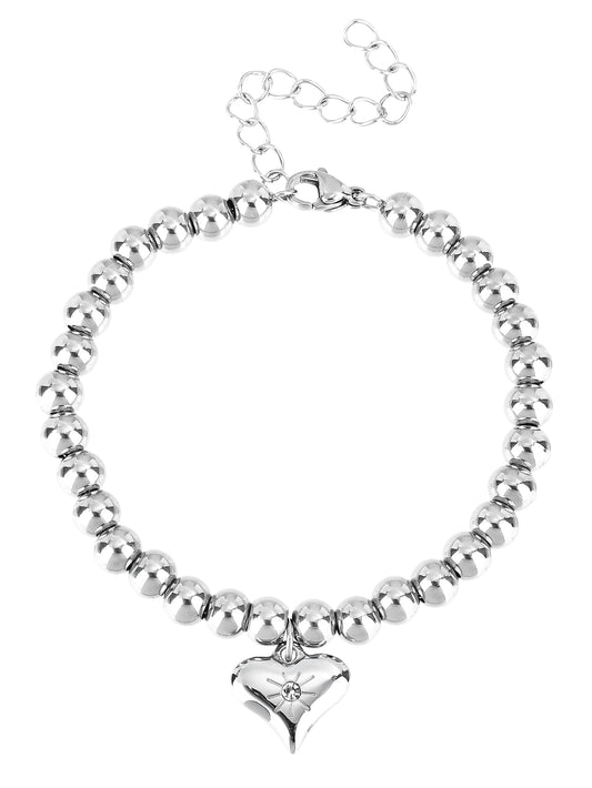 316L Stainless Steel Beaded Heart Pendant Ladies Bracelet - YUZENG-jewelrystore.com