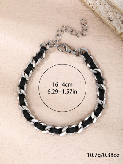 Stainless Steel Fashion Punk Leather Wrap Personalized Bracelet - YUZENG-jewelrystore.com
