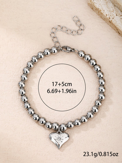 316L Stainless Steel Beaded Heart Pendant Ladies Bracelet - YUZENG-jewelrystore.com