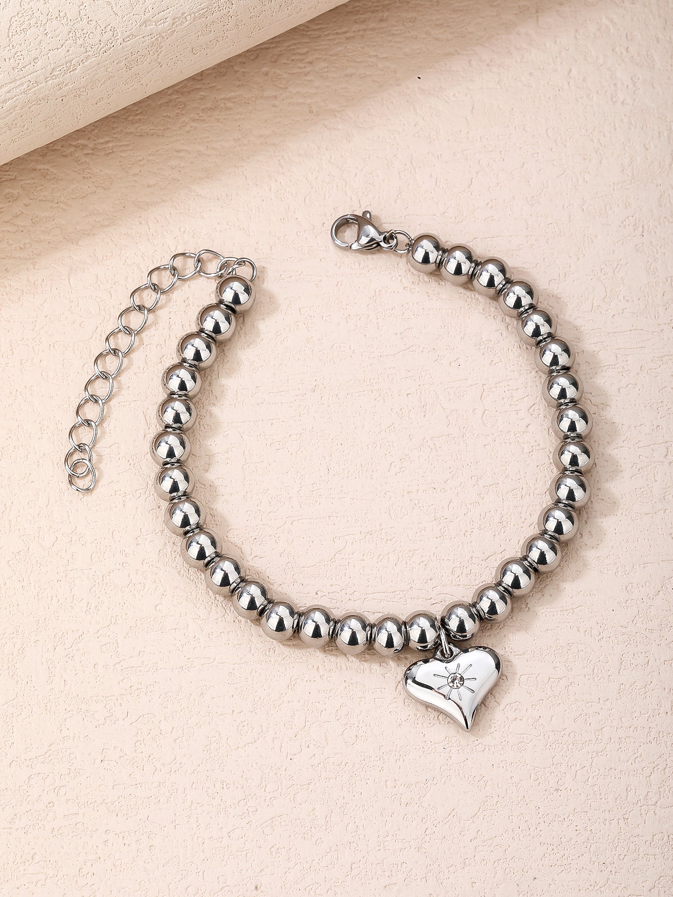 316L Stainless Steel Beaded Heart Pendant Ladies Bracelet - YUZENG-jewelrystore.com