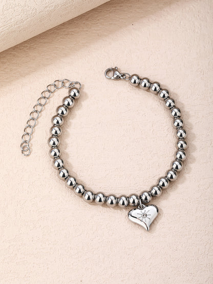 316L Stainless Steel Beaded Heart Pendant Ladies Bracelet - YUZENG-jewelrystore.com