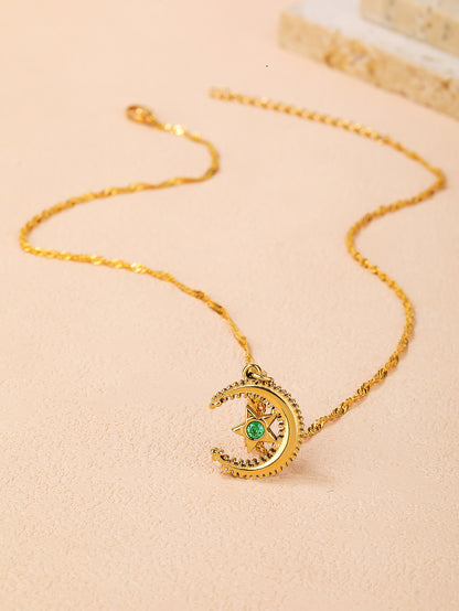 Fashion stainless steel 18k star and moon pendant necklace for women - YUZENG-jewelrystore.com