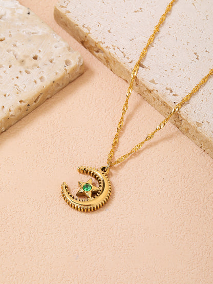 Fashion stainless steel 18k star and moon pendant necklace for women - YUZENG-jewelrystore.com