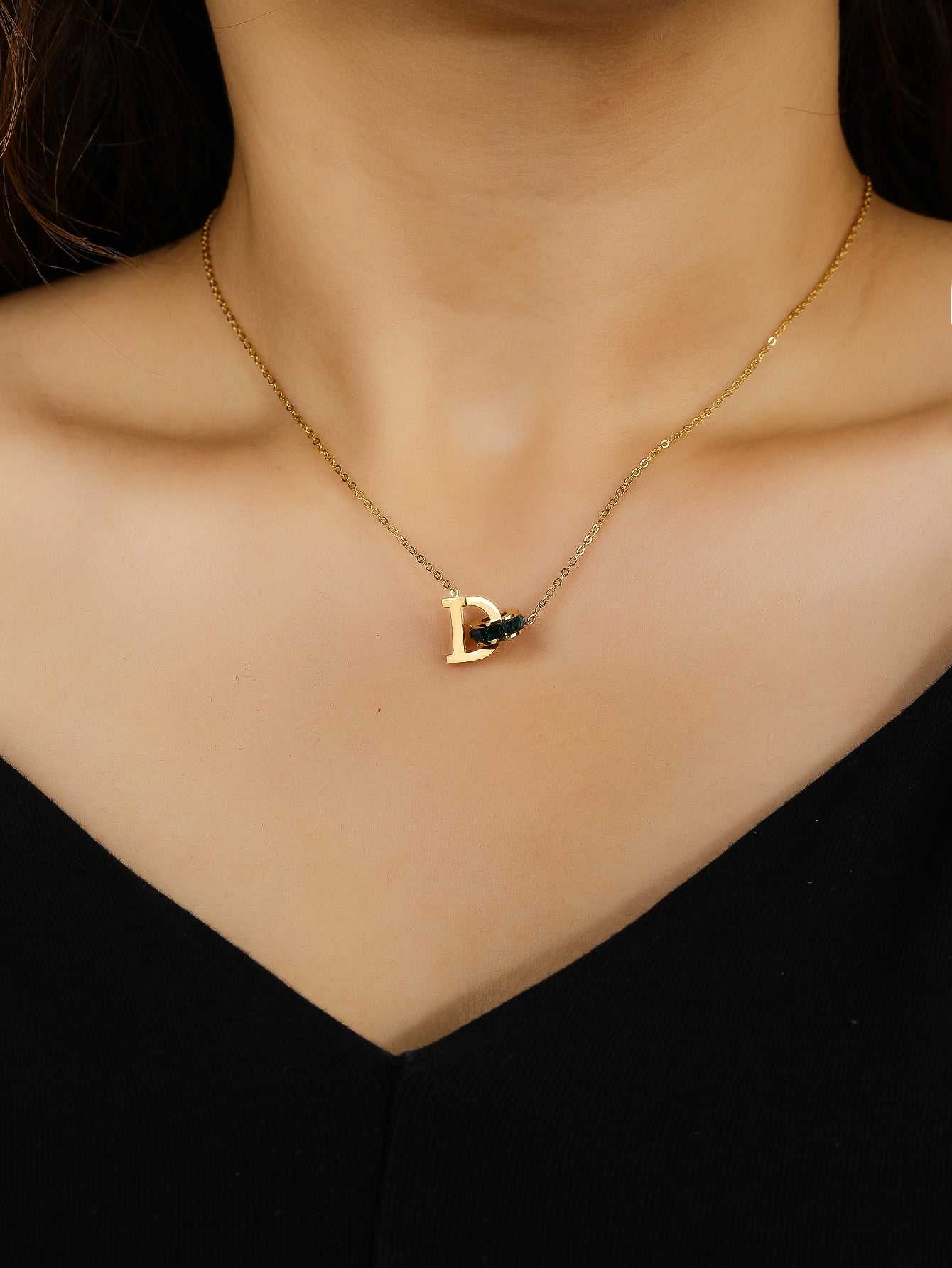 Stylish Stainless Steel 18K Gold Plated Letter D Necklace, Uniquely Charming - YUZENG-jewelrystore.com