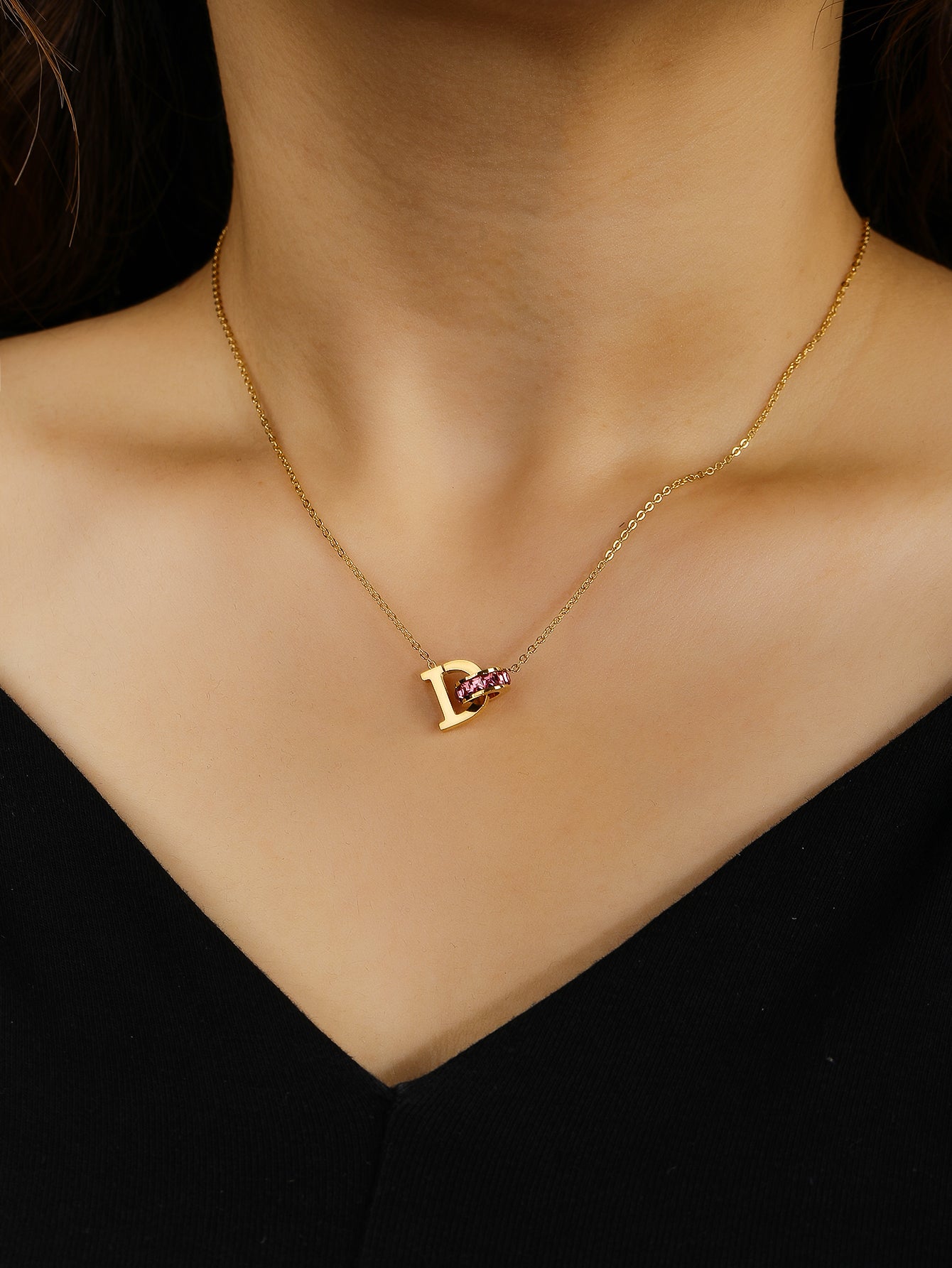 Stylish Stainless Steel 18K Gold Plated Letter D Necklace, Uniquely Charming - YUZENG-jewelrystore.com