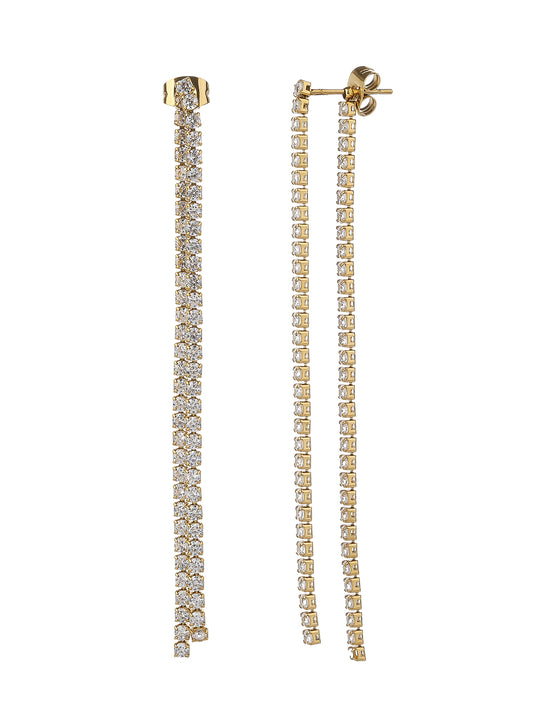 Elegant Double Drop Diamond Earrings in Stainless Steel Gold Plating - YUZENG-jewelrystore.com