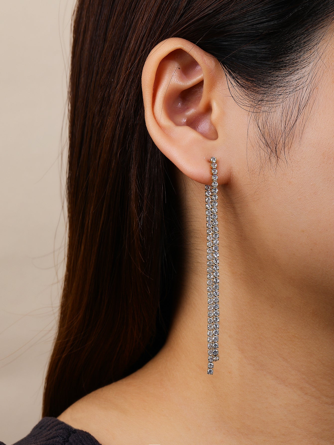 Elegant Double Drop Diamond Earrings in Stainless Steel Gold Plating - YUZENG-jewelrystore.com