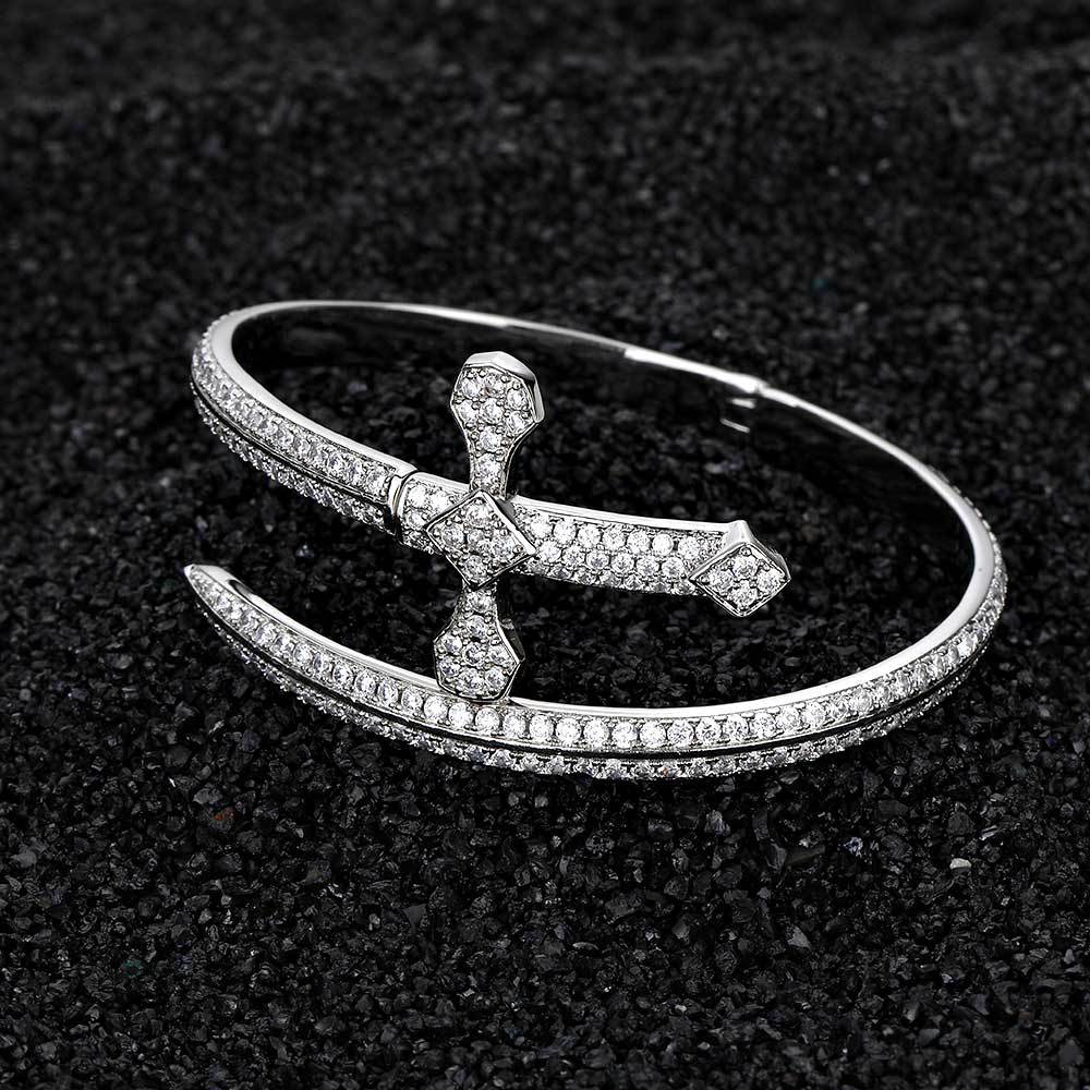 5A Zircon Justice Sword Cuff Bracelet - Miami 18K Gold Plated, Iced Out Hip Hop Style. Full Cubic Zirconia for Men and Women. - YUZENG-jewelrystore.com