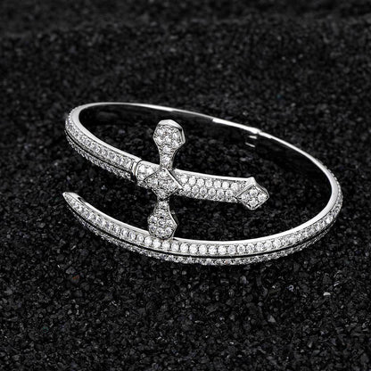 5A Zircon Justice Sword Cuff Bracelet - Miami 18K Gold Plated, Iced Out Hip Hop Style. Full Cubic Zirconia for Men and Women. - YUZENG-jewelrystore.com