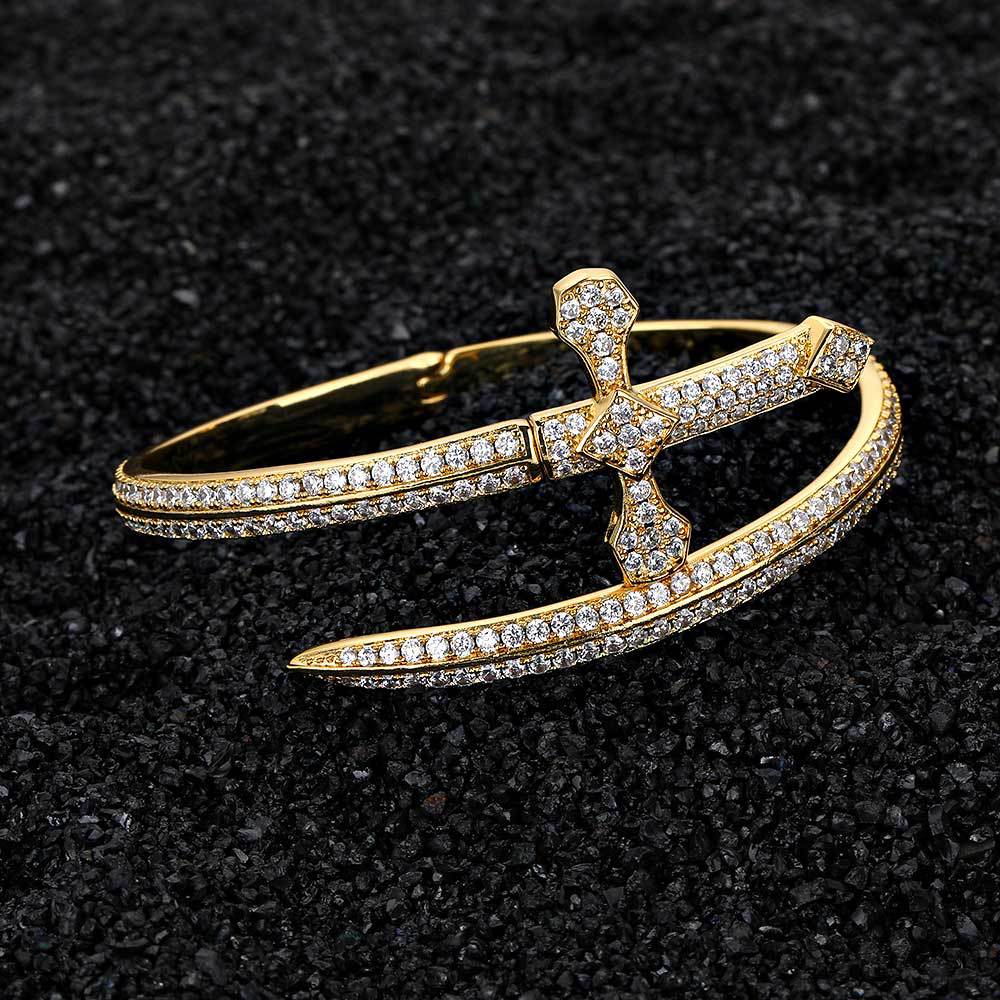 5A Zircon Justice Sword Cuff Bracelet - Miami 18K Gold Plated, Iced Out Hip Hop Style. Full Cubic Zirconia for Men and Women. - YUZENG-jewelrystore.com