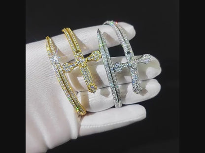 5A Zircon Justice Sword Cuff Bracelet - Miami 18K Gold Plated, Iced Out Hip Hop Style. Full Cubic Zirconia for Men and Women.