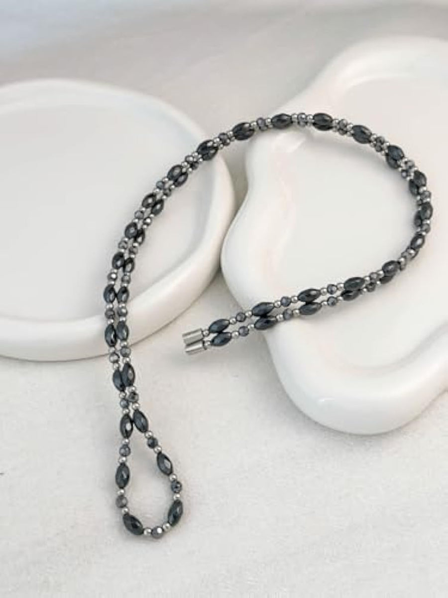 Magnetic Therapy Necklace - 1300-1600 Gauss Hematite Necklace for Men, Black Obsidian Magnetic Necklace for Pain Relief & Energy Boost