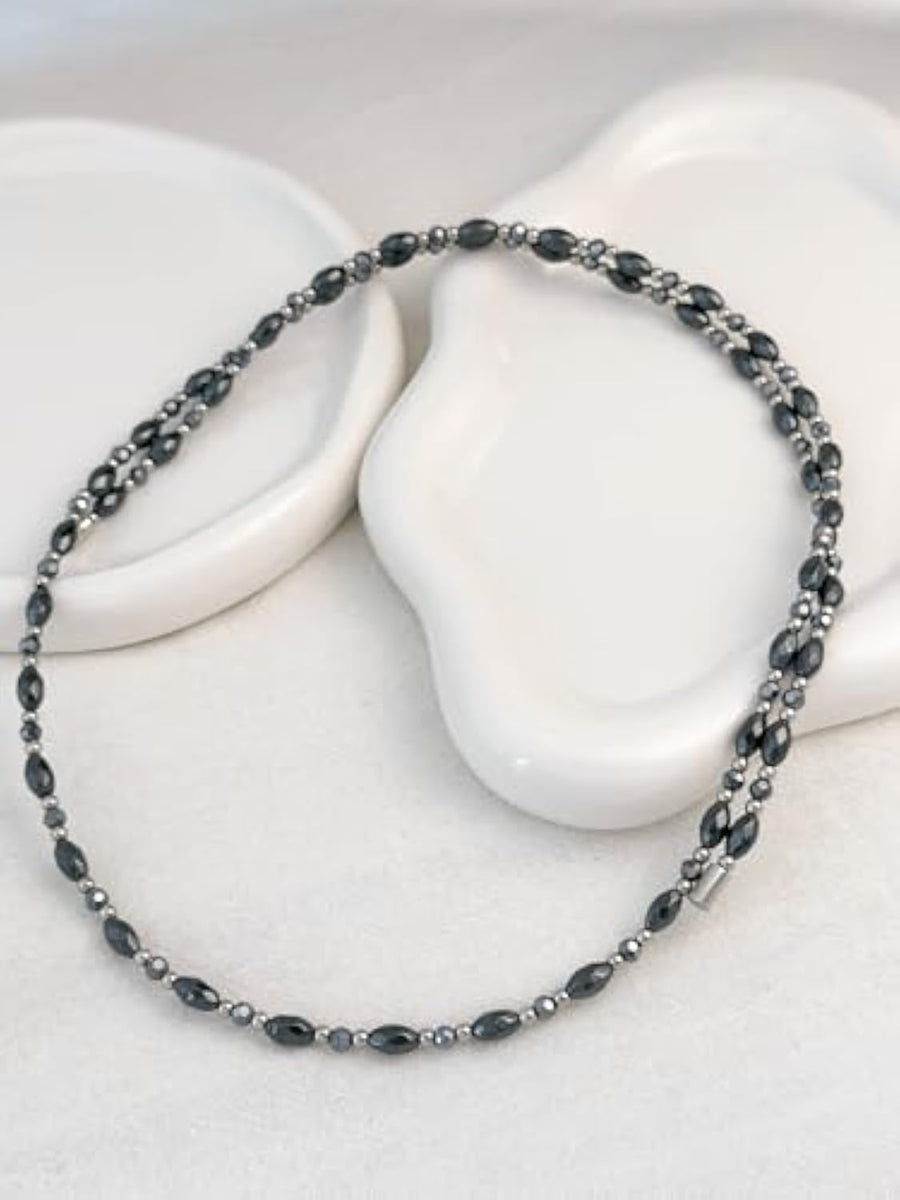 Magnetic Therapy Necklace - 1300-1600 Gauss Hematite Necklace for Men, Black Obsidian Magnetic Necklace for Pain Relief & Energy Boost